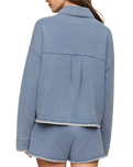 The Z Supply Womens All Day Knit Denim Crop Whipstitch Jacket in Santorini Indigo
