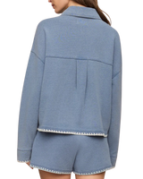 The Z Supply Womens All Day Knit Denim Crop Whipstitch Jacket in Santorini Indigo