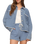 The Z Supply Womens All Day Knit Denim Crop Whipstitch Jacket in Santorini Indigo