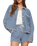 The Z Supply Womens All Day Knit Denim Crop Whipstitch Jacket in Santorini Indigo