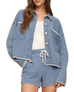 The Z Supply Womens All Day Knit Denim Crop Whipstitch Jacket in Santorini Indigo