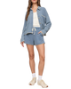 The Z Supply Womens All Day Knit Denim Crop Whipstitch Jacket in Santorini Indigo
