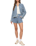 The Z Supply Womens All Day Knit Denim Crop Whipstitch Jacket in Santorini Indigo