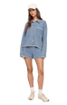 The Z Supply Womens All Day Knit Denim Crop Whipstitch Jacket in Santorini Indigo