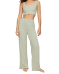 The Z Supply Womens Dawn Smocked Silky Rib Trousers in Aqua Cloud