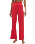 Dawn Smocked Silky Rib Trousers in Crimson Crush