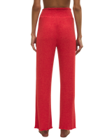 Dawn Smocked Silky Rib Trousers in Crimson Crush