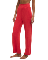 Dawn Smocked Silky Rib Trousers in Crimson Crush