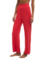 Dawn Smocked Silky Rib Trousers in Crimson Crush