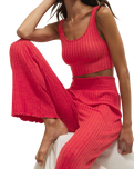 Dawn Smocked Silky Rib Trousers in Crimson Crush