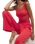 Dawn Smocked Silky Rib Trousers in Crimson Crush