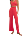 Dawn Smocked Silky Rib Trousers in Crimson Crush