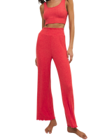 Dawn Smocked Silky Rib Trousers in Crimson Crush