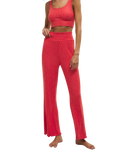 Dawn Smocked Silky Rib Trousers in Crimson Crush