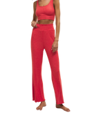Dawn Smocked Silky Rib Trousers in Crimson Crush