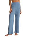 Dawn Smocked Silky Rib Trousers in Oceanic Blue