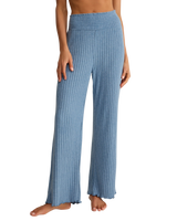 Dawn Smocked Silky Rib Trousers in Oceanic Blue