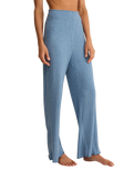 Dawn Smocked Silky Rib Trousers in Oceanic Blue