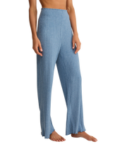 Dawn Smocked Silky Rib Trousers in Oceanic Blue
