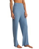 Dawn Smocked Silky Rib Trousers in Oceanic Blue