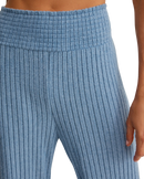 Dawn Smocked Silky Rib Trousers in Oceanic Blue