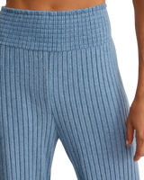 Dawn Smocked Silky Rib Trousers in Oceanic Blue