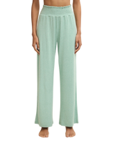 Dawn Smocked Soft Knit Trousers in Crystal Green