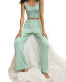 Dawn Smocked Soft Knit Trousers in Crystal Green