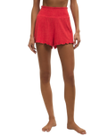 Dawn Smocked Silky Rib Shorts in Crimson Crush