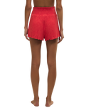 Dawn Smocked Silky Rib Shorts in Crimson Crush