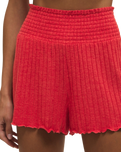 Dawn Smocked Silky Rib Shorts in Crimson Crush