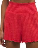 Dawn Smocked Silky Rib Shorts in Crimson Crush