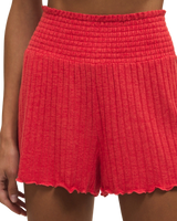 Dawn Smocked Silky Rib Shorts in Crimson Crush