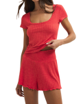 Dawn Smocked Silky Rib Shorts in Crimson Crush