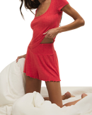 Dawn Smocked Silky Rib Shorts in Crimson Crush