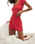 Dawn Smocked Silky Rib Shorts in Crimson Crush