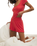 Dawn Smocked Silky Rib Shorts in Crimson Crush