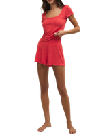 Dawn Smocked Silky Rib Shorts in Crimson Crush