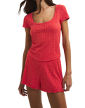 Dawn Smocked Silky Rib Shorts in Crimson Crush
