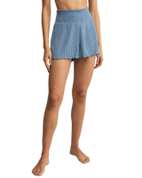 Dawn Smocked Silky Rib Shorts in Oceanic Blue