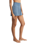 Dawn Smocked Silky Rib Shorts in Oceanic Blue