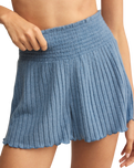 Dawn Smocked Silky Rib Shorts in Oceanic Blue