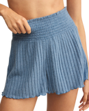 Dawn Smocked Silky Rib Shorts in Oceanic Blue