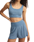 Dawn Smocked Silky Rib Shorts in Oceanic Blue