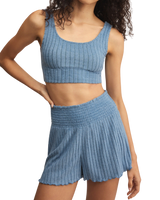 Zoe Silky Rib Tank Bra in Oceanic Blue