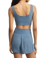 Zoe Silky Rib Tank Bra in Oceanic Blue