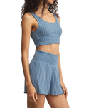Zoe Silky Rib Tank Bra in Oceanic Blue