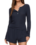 The Z Supply Womens Just Right Rib Henley Top in Eclipse