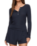 The Z Supply Womens Just Right Rib Henley Top in Eclipse