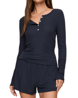 The Z Supply Womens Just Right Rib Henley Top in Eclipse